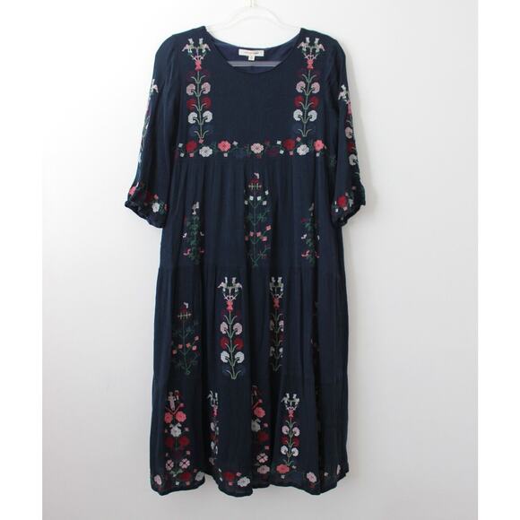 Orange Creek Womens Embroidered Dress Pockets Navy Size M Pre-Owned - Picture 1 of 8